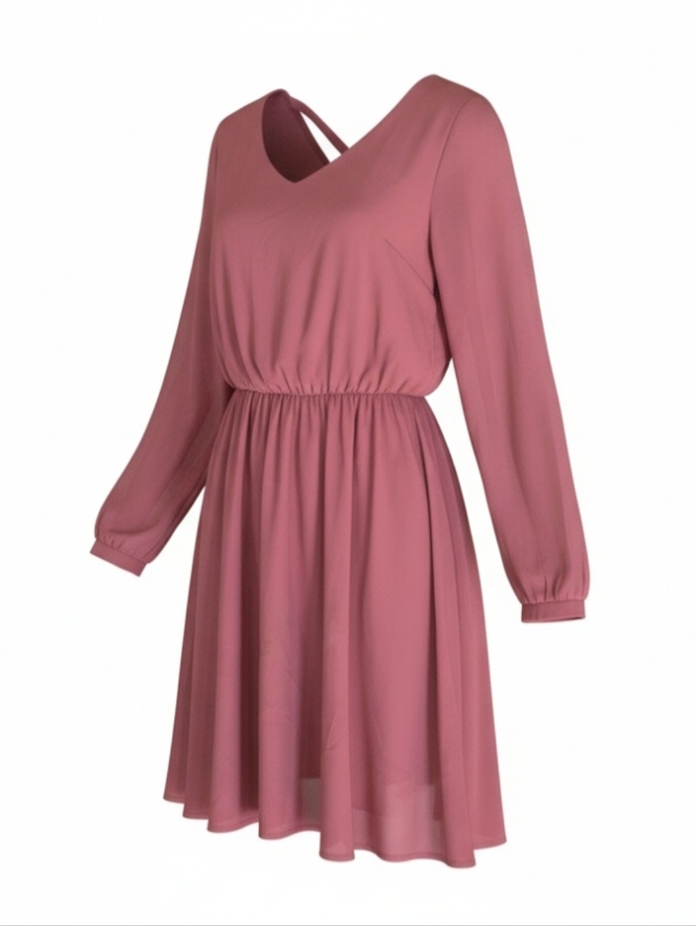 Lush Rose Long Sleeve Elastic Waist Skater Dress